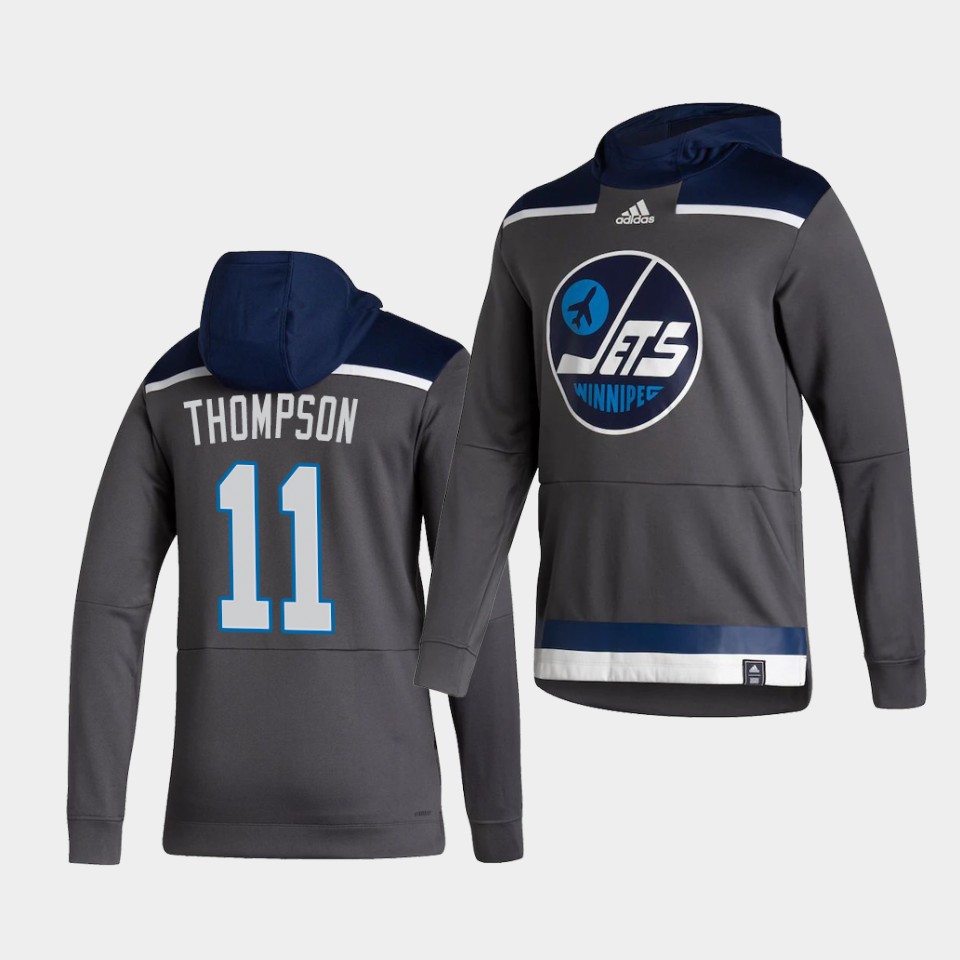 Men Winnipeg Jets #11 Thompson Grey NHL 2021 Adidas Pullover Hoodie Jersey
